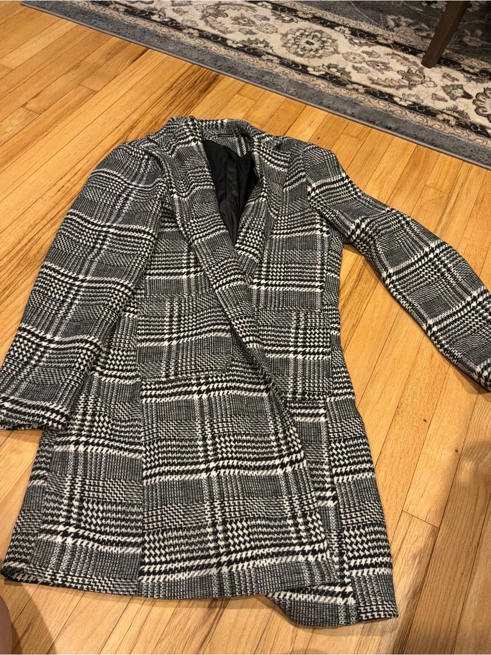 Women’s Black & White Plaid Long Coat